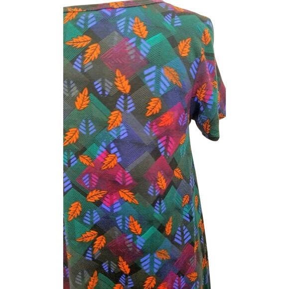 LULAROE Leaves Autumn Print High Low Long Dress Stretch Tee Shirt Pocket XS - Picture 6 of 11